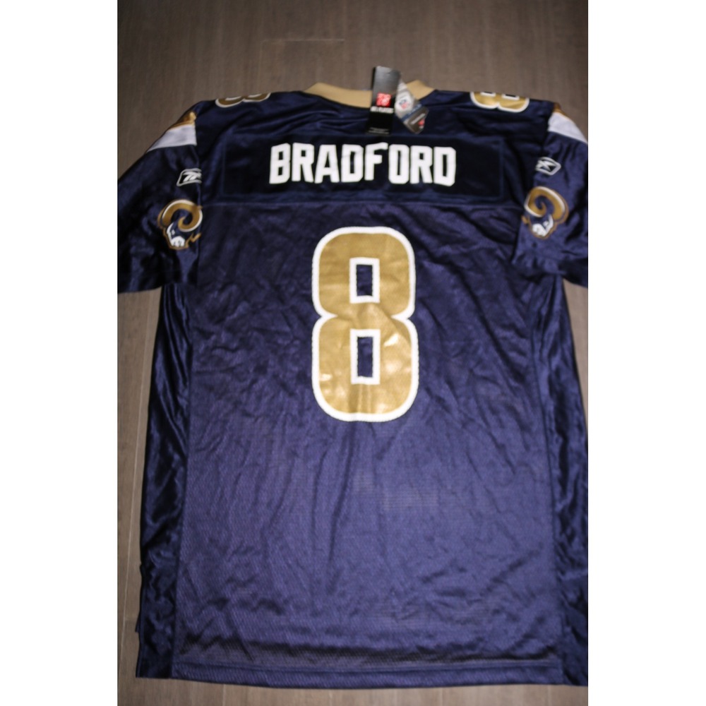 Reebok St. Louis Rams Sam Bradford 8 NFL Jersey Navy Blue Mens Large NWT 7009A